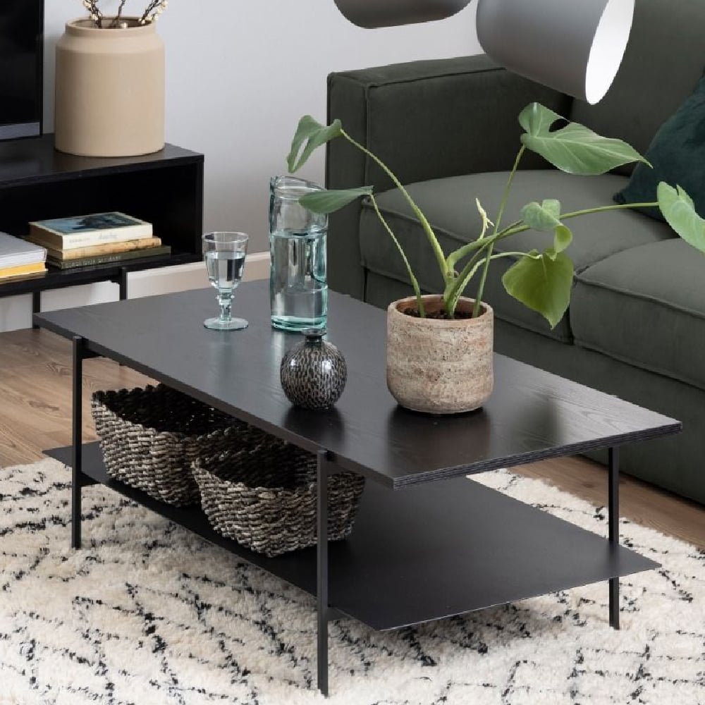 Product photograph of Angus Wooden Coffee Table With Undershelf In Black from Furniture in Fashion