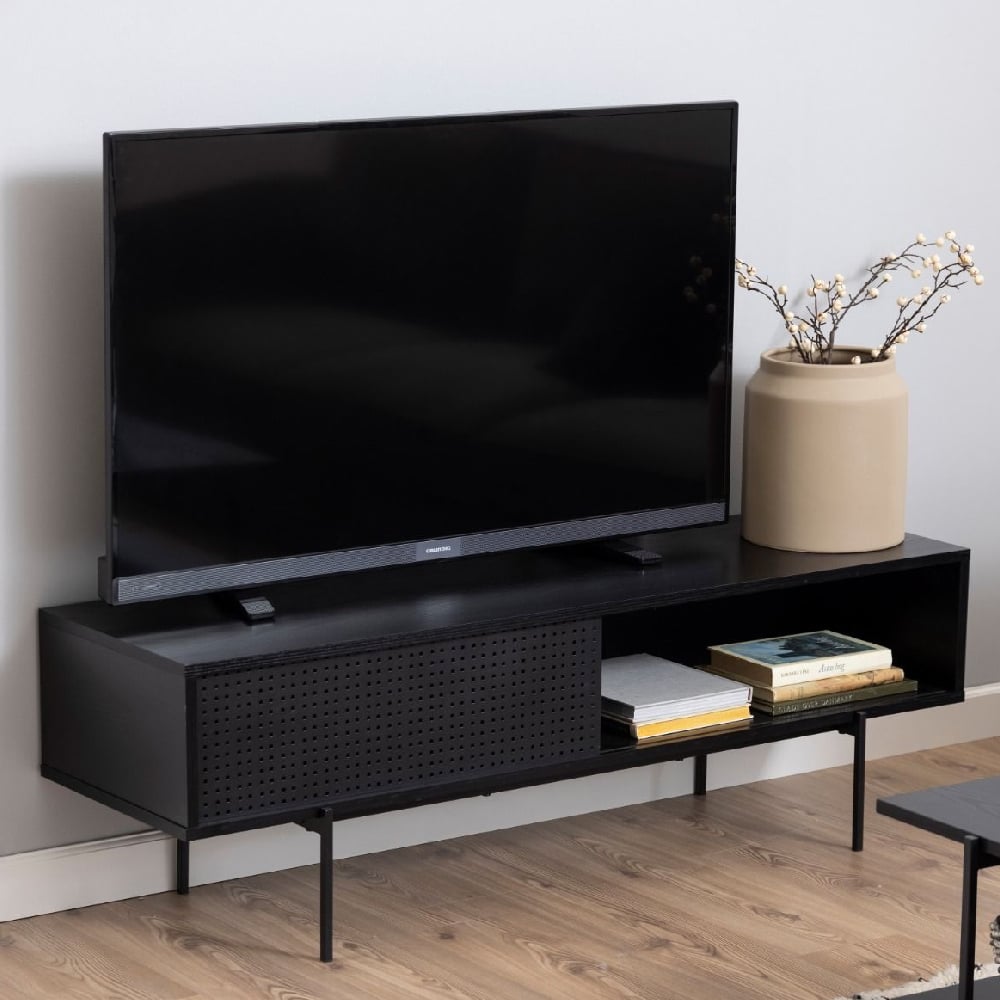 Product photograph of Angus Wooden Tv Stand With 1 Sliding Door In Black from Furniture in Fashion