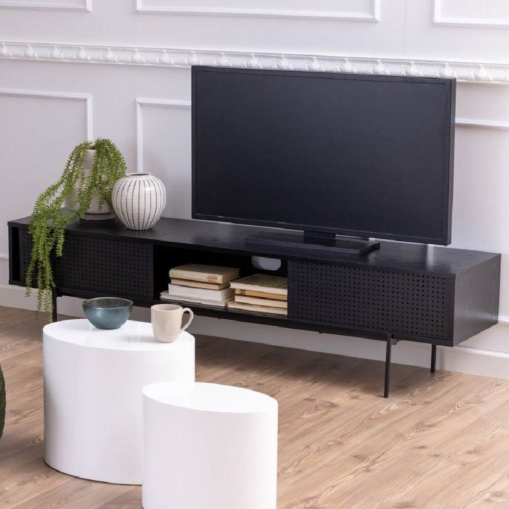 Product photograph of Angus Wooden Tv Stand With 2 Sliding Doors In Black from Furniture in Fashion