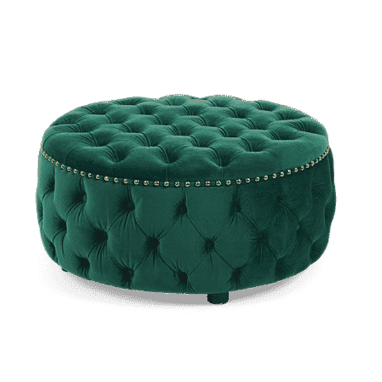 Nesta Round Velvet Upholstered Footstool In Green | Furniture in Fashion