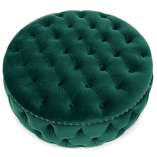 Nesta Round Velvet Upholstered Footstool In Green | Furniture in Fashion