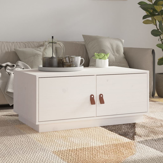 Product photograph of Anicet Pinewood Coffee Table With 2 Doors In White from Furniture in Fashion