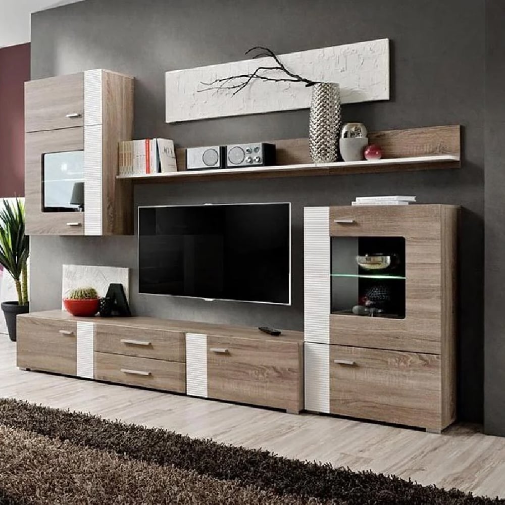 ankeny wooden entertainment unit in oak teufel with led