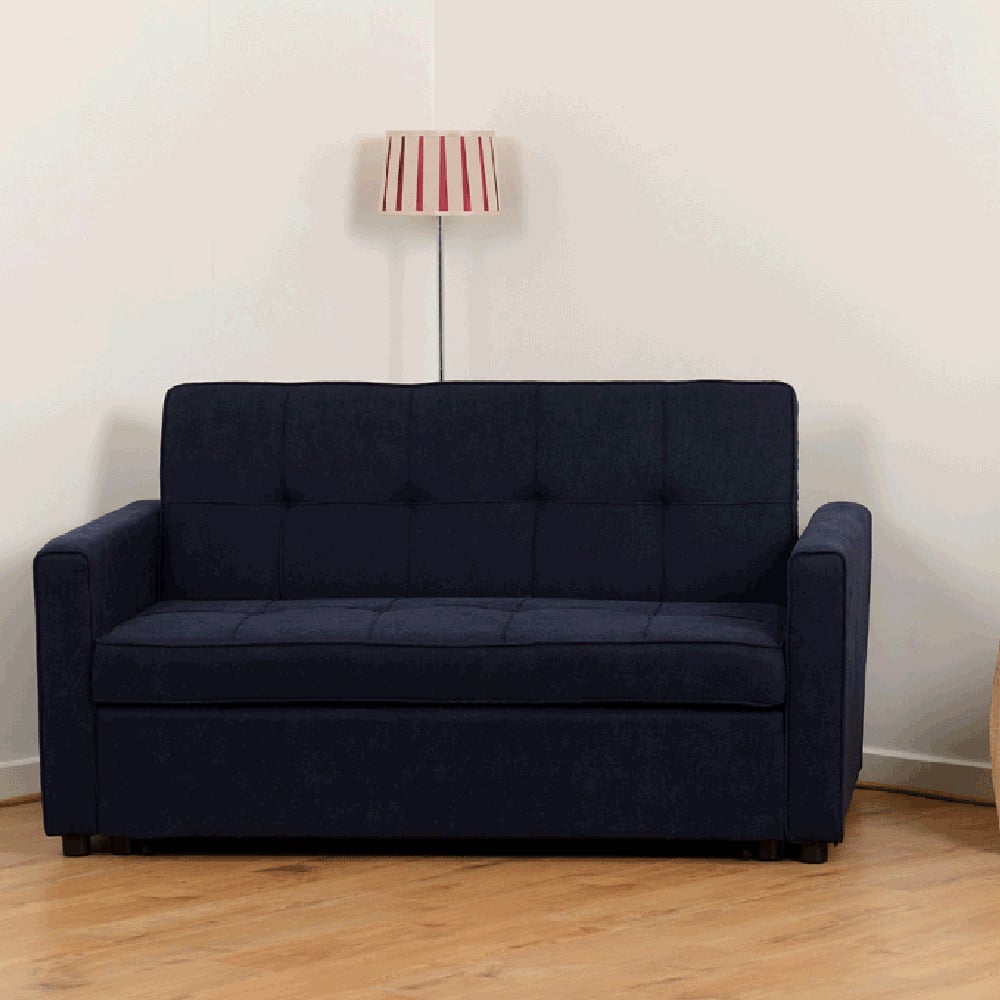 annecy fabric sofa bed with black legs in navy blue