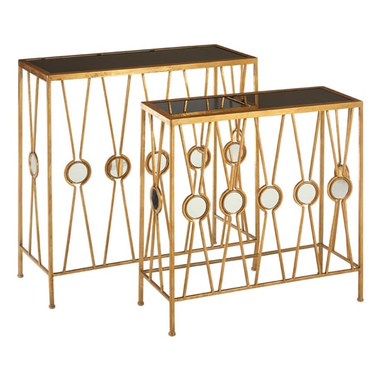 Read more about Annie rectangular glass set of 2 console tables with gold frame