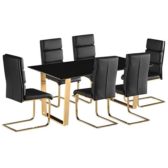 Read more about Antebi high gloss dining table in black with 6 black chairs