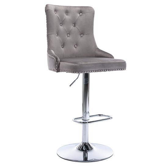 Photo of Antrim velvet fabric bar stool in silver grey