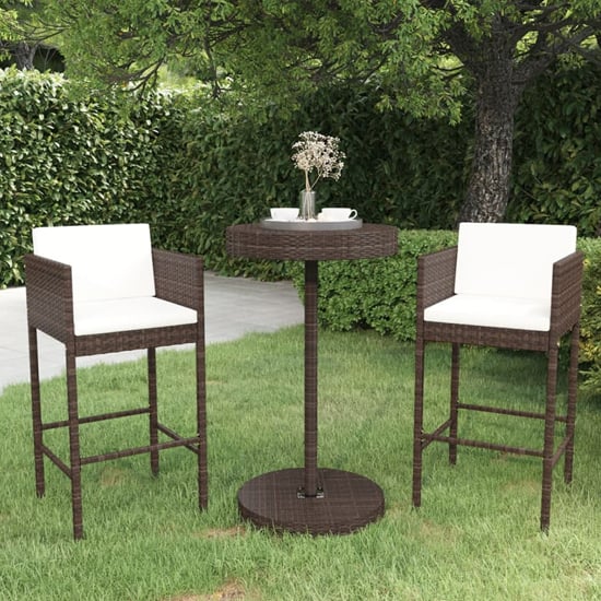 Photo of Anya small poly rattan bar table with 2 avyanna chairs in brown