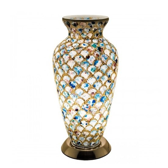 Photo of Apollo mosaic glass vase table lamp in blue tile
