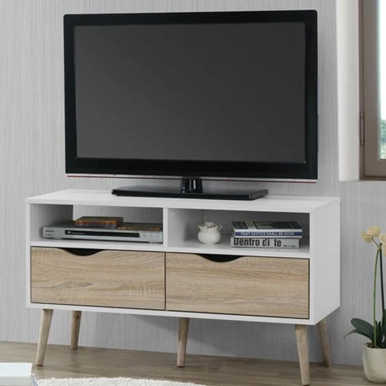 Photo of Appleton wooden tv stand small in white and oak effect