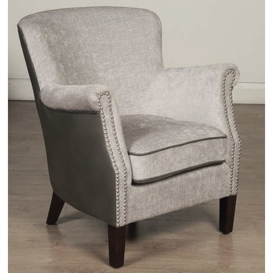 Product photograph of Aquarii Chenille Leather Fabric Lounge Armchair In Grey Fusion from Furniture in Fashion