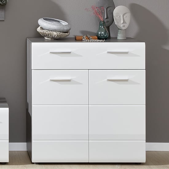 Product photograph of Aquila Shoe Storage Cabinet In White Gloss And Smoky Silver from Furniture in Fashion