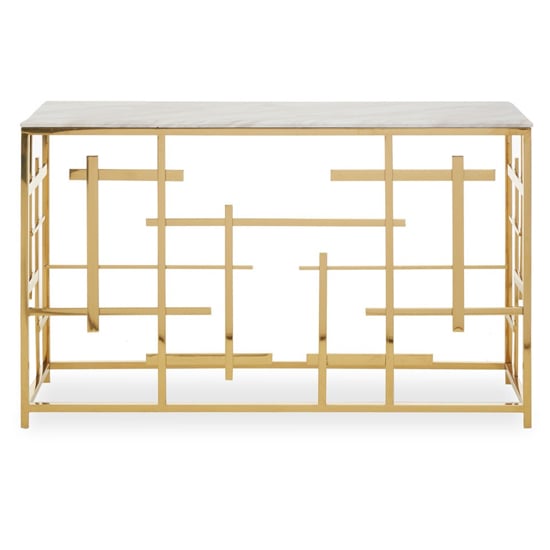 View Aralia white marble top console table with gold metal frame
