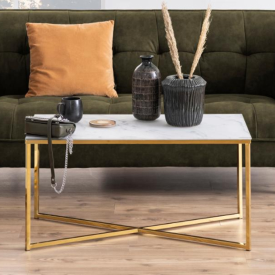 Product photograph of Arcata Rectangular Marble Effect Glass Coffee Table In White from Furniture in Fashion
