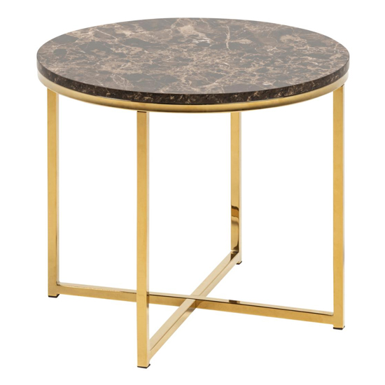 Read more about Arcata round marble effect glass side table in matt brown