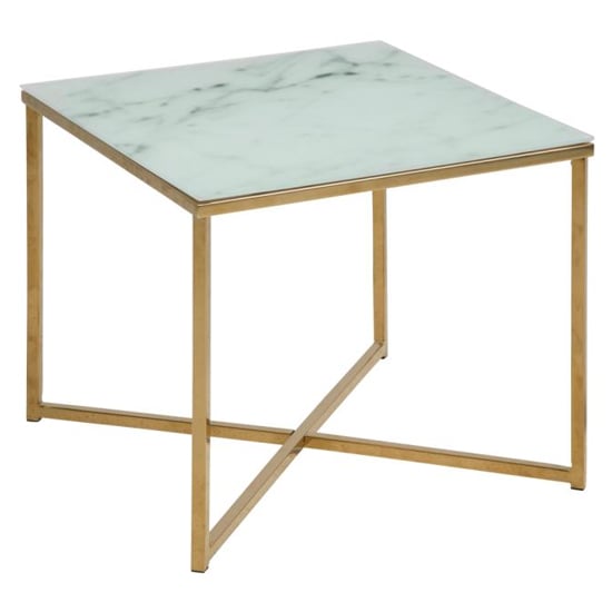 Photo of Arcata white marble glass side table square with gold frame