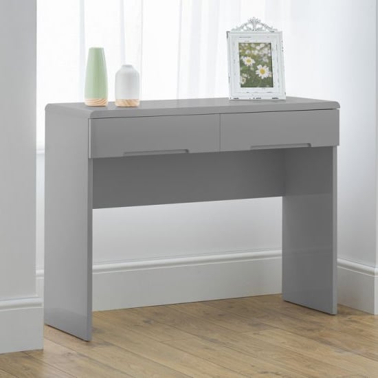 Photo of Magaly wooden dressing table in grey high gloss with 2 drawers