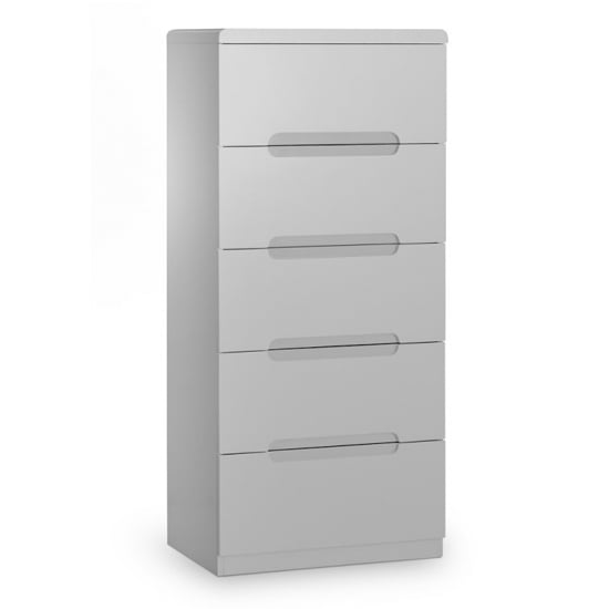 Product photograph of Magaly Narrow Chest Of Drawers In Grey High Gloss With 5 Drawers from Furniture in Fashion