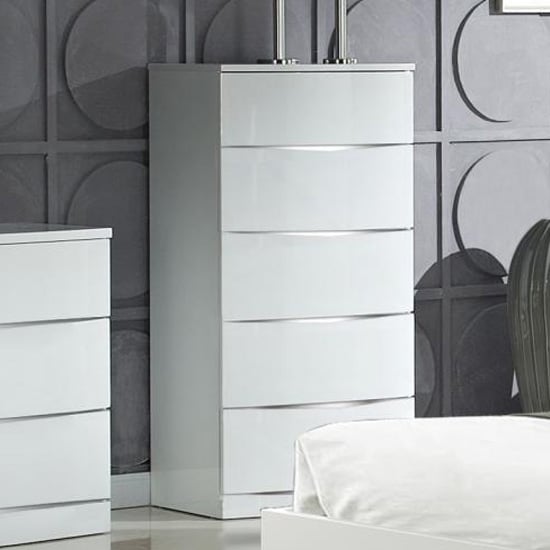 Read more about Aedos high gloss chest of 5 drawers white