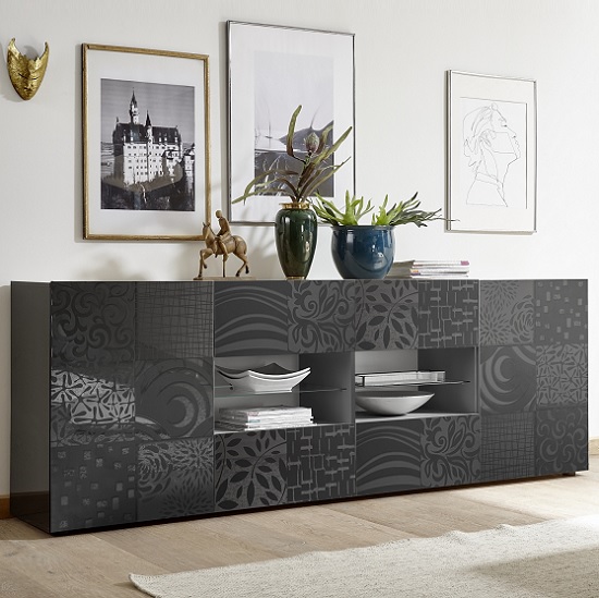 Read more about Ardent large sideboard in grey high gloss with 2 doors and led