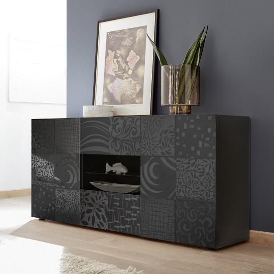 Read more about Ardent sideboard in grey high gloss with 2 doors and led