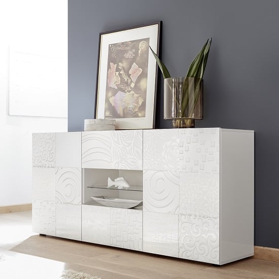 Photo of Ardent sideboard in white high gloss with 2 doors and led
