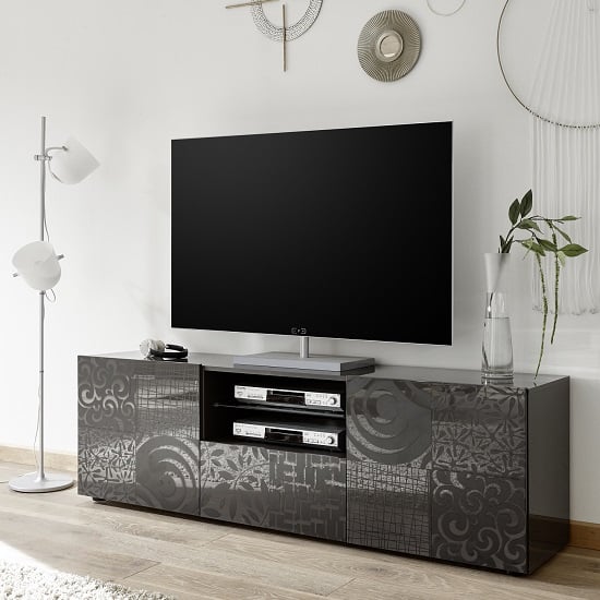Read more about Ardent tv stand wide in grey high gloss with 2 doors
