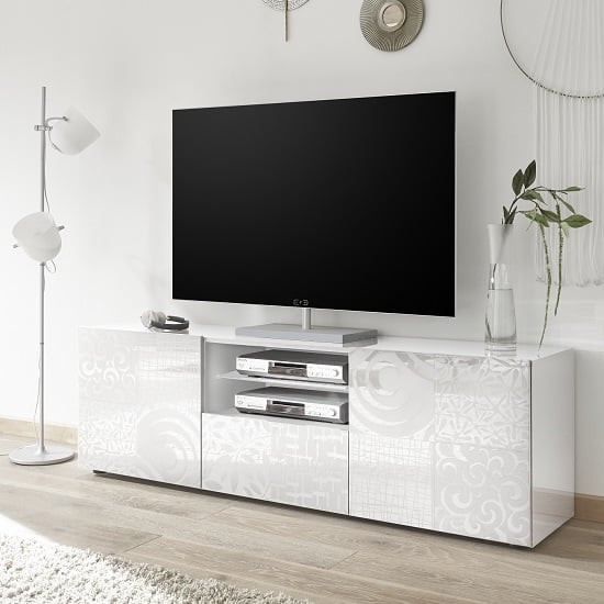 Photo of Ardent tv stand wide in white high gloss with 2 doors