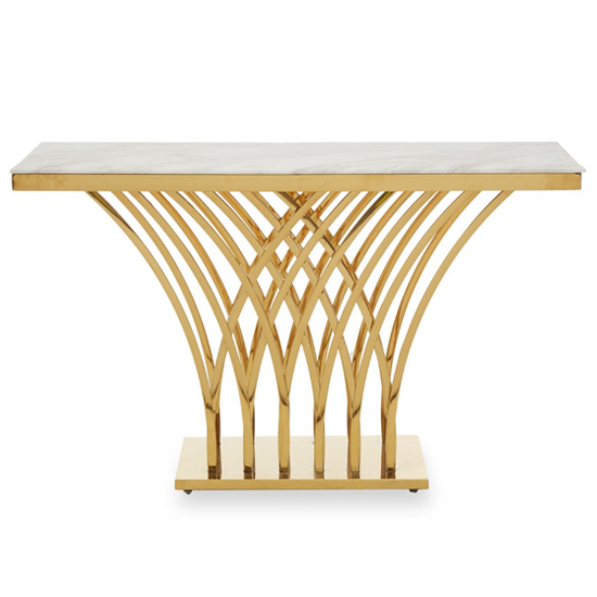 Read more about Arenac white marble top console table with gold metal frame