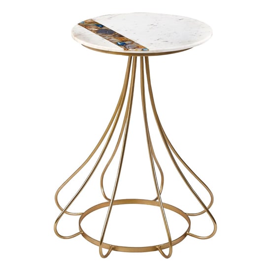 Photo of Arenza round white marble side table with gold frame