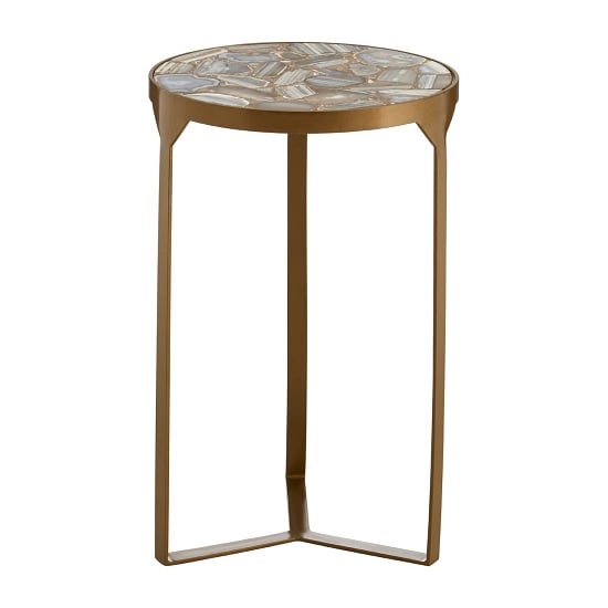 Arenza Side Table In Agate Stone With Antique Brass Finish Legs | FiF
