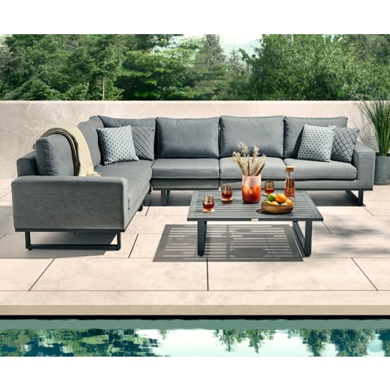 View Arica fabric corner lounge set and coffee table in grey