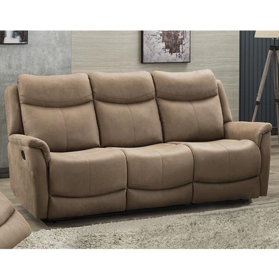 Product photograph of Arizones Fabric 3 Seater Electric Recliner Sofa In Caramel from Furniture in Fashion
