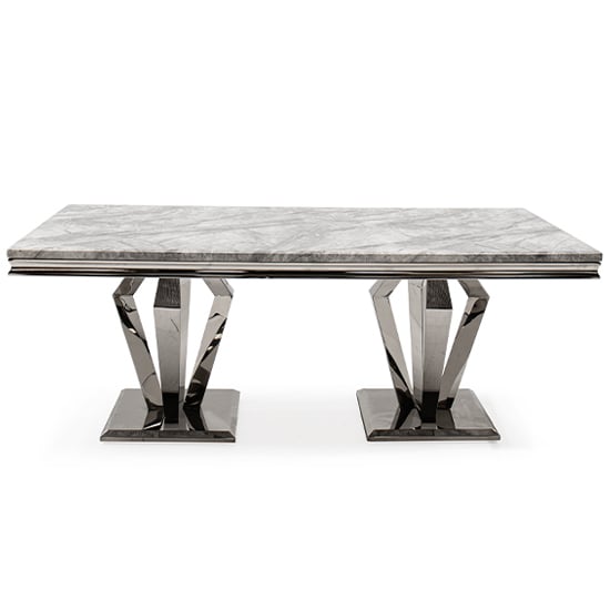 Photo of Arleen large marble dining table with steel base in grey