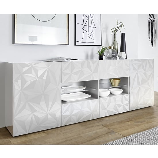 Product photograph of Arlon Large Sideboard In White High Gloss With 2 Doors With Led from Furniture in Fashion
