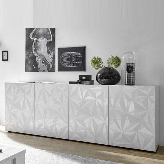 Photo of Arlon modern large sideboard in white high gloss with 4 doors