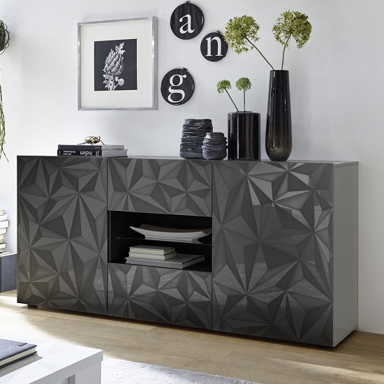 Product photograph of Arlon Sideboard In Grey High Gloss With 2 Doors With Led from Furniture in Fashion