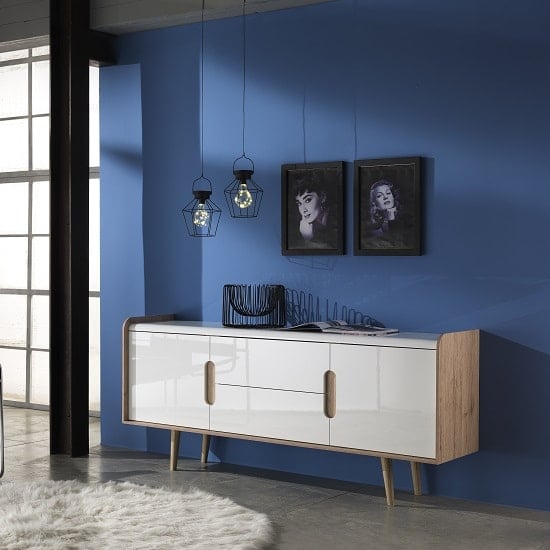 Read more about Armano sideboard in oak and white high gloss with 2 doors