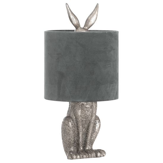 Photo of Arminian hare table lamp in antique silver with grey shade