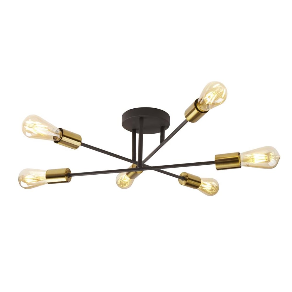 Product photograph of Armstrong 6 Light Semi Flush Light In Black And Satin Brass from Furniture in Fashion