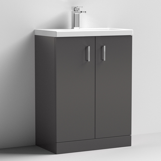 Product photograph of Arna 60cm Vanity Unit With Ceramic Basin In Gloss Grey from Furniture in Fashion