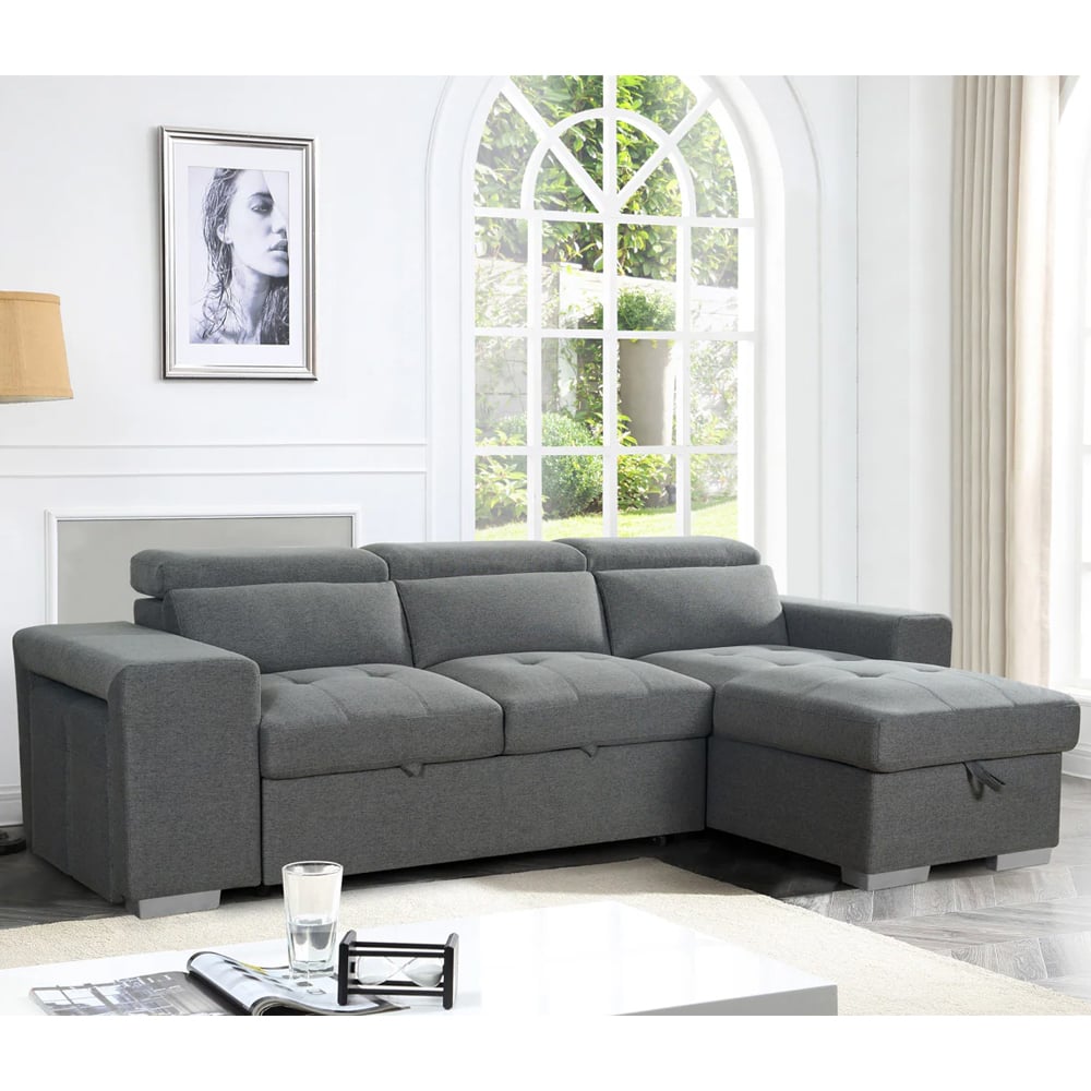 arnhem fabric corner sofa bed in grey