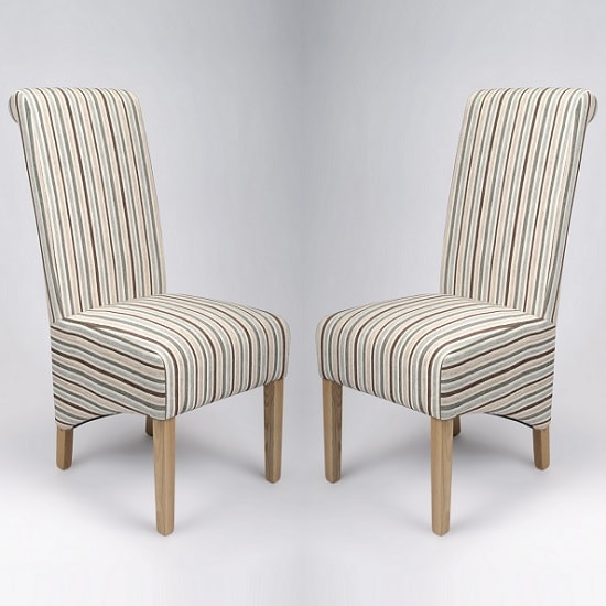 Arora Stripe Fabric Dining Chairs In Duck Egg Blue In A