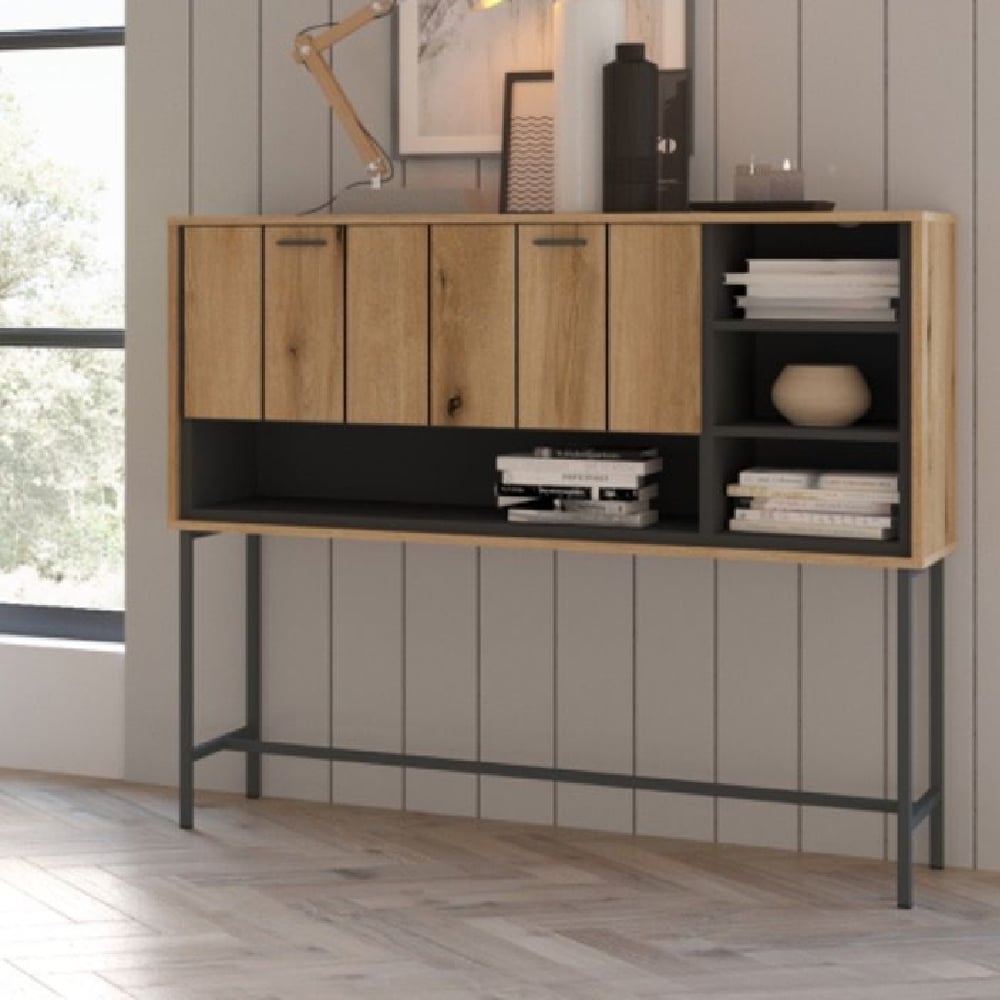 arthur wooden bar table with 1 flip door in grey oak