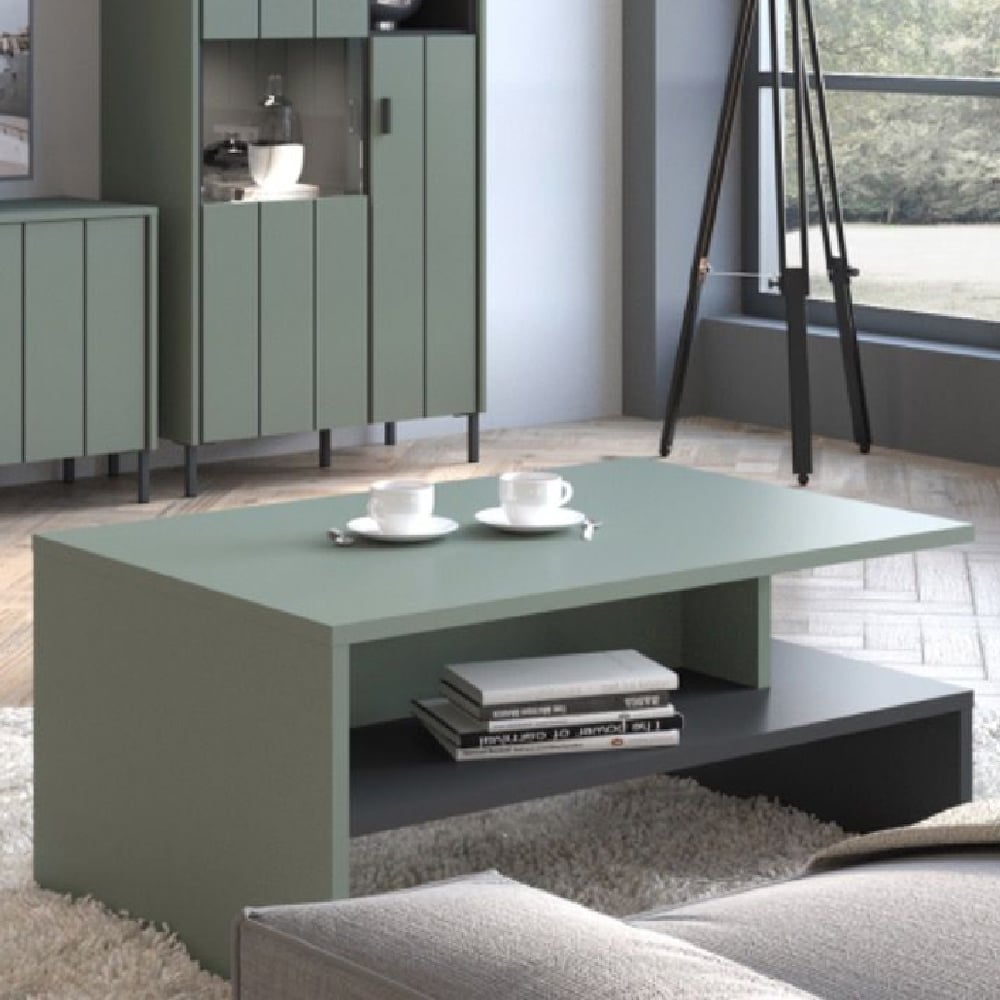 Read more about Arthur wooden coffee table with undershelf in green grey