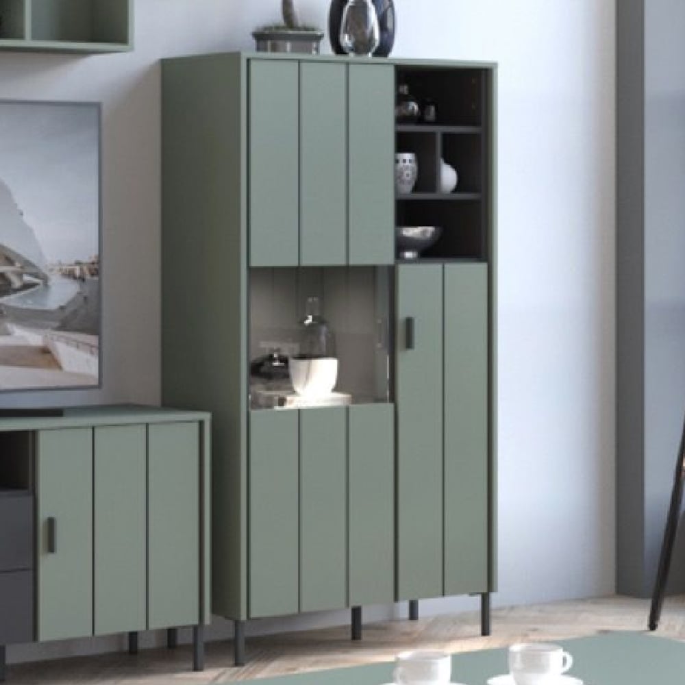 Product photograph of Arthur Wooden Display Cabinet With 3 Doors In Green Grey from Furniture in Fashion