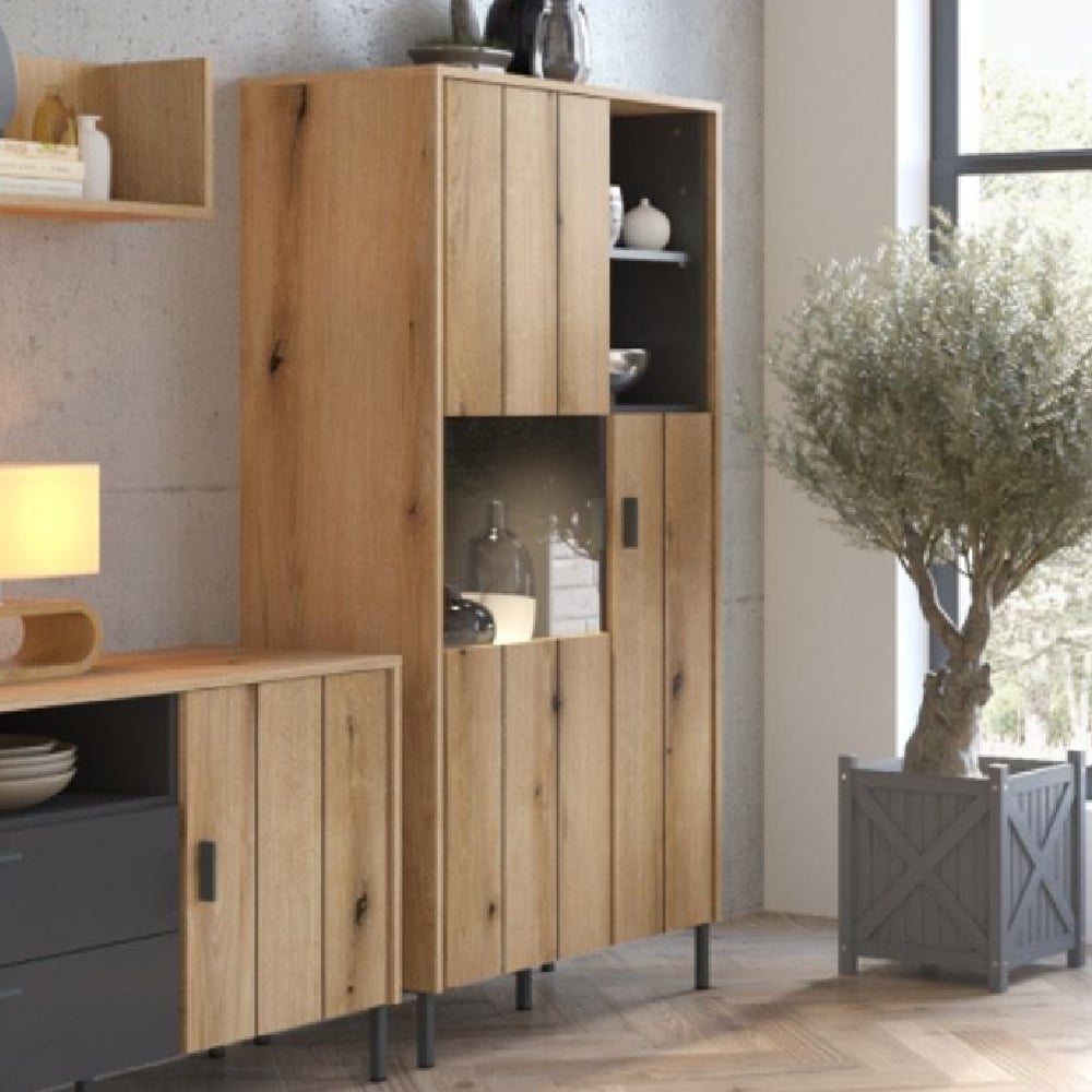 Product photograph of Arthur Wooden Display Cabinet With 3 Doors In Grey Oak from Furniture in Fashion