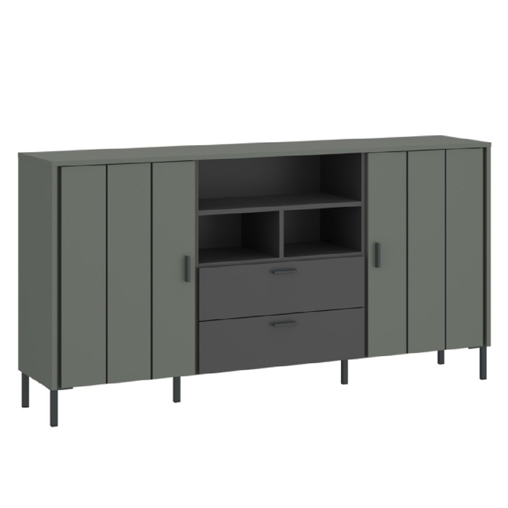 arthur wooden sideboard with 2 doors 2 drawers in green grey