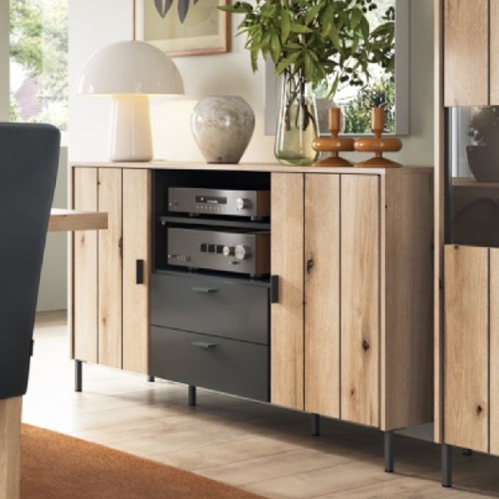 arthur wooden sideboard with 2 doors 2 shelves in grey oak