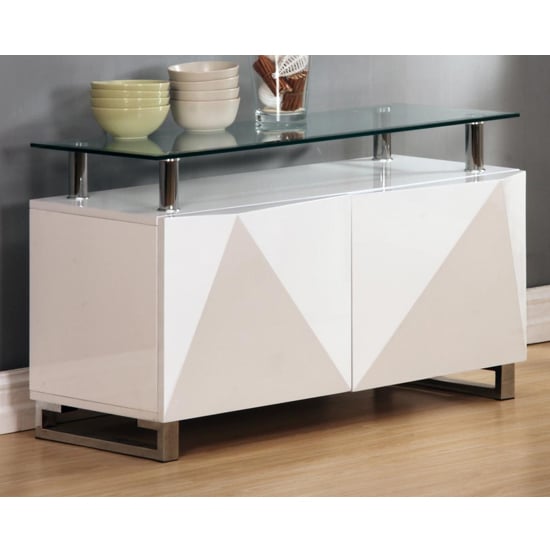 Product photograph of Aruba Glass Top Sideboard In White High Gloss With 2 Doors from Furniture in Fashion